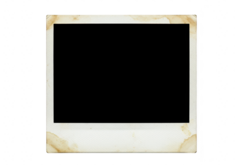 Old instant photo frame with stains isolated on transparent background, perfect for adding your own picture and creating a vintage effect