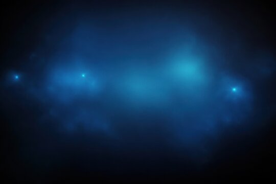 soft blue cosmic cloud with three distant glowing stars, ethereal mist and deep dark background conveying calm mystery - Powered by Adobe