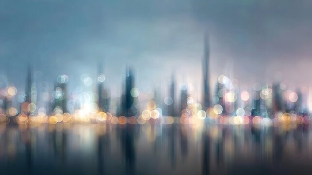 Modern blurred cityscape background with abstract urban skyline and soft bokeh lights, perfect for business presentations, professional website headers, and futuristic corporate designs. High quality