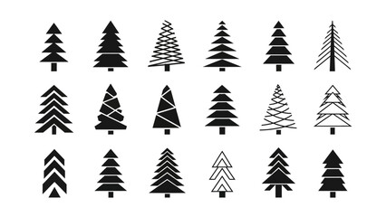 Obraz premium Elegant collection of abstract and geometric pine tree icons for festive winter decor