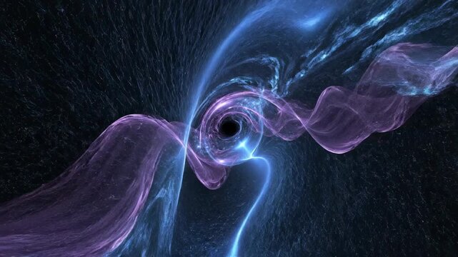Intricate generative dark purple and blue fractal waveform patterns evolving and transforming seamlessly in a deep dimensional space space, patterns, depth