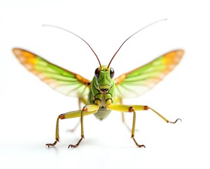 Green katydid insect closeup with transparent background