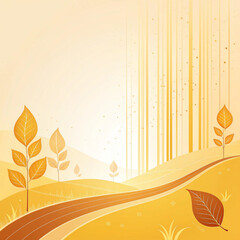 Autumnal landscape with golden leaves and a winding path under a bright sky in a stylized design
