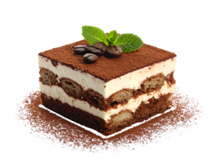 tiramisu with coffee biscuits and mascarpone cream isolated on transparent png
