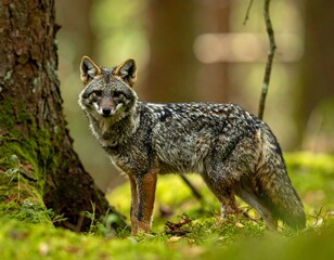 Obraz premium A stunning wild canine creature posed in a lush green forest