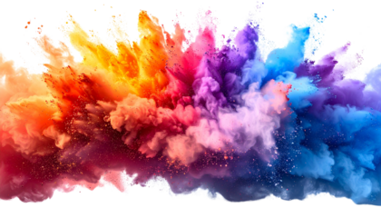 Multicolor Powder Explosion Cloud Frozen in Mid-Air on Transparent Background