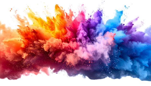  Multicolor Powder Explosion Cloud Frozen in Mid-Air on Transparent Background