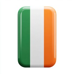A rounded rectangular object displays the Irish flag colors green white and orange stripes against a white background