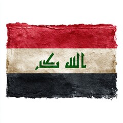 Textured Iraqi flag with Arabic script displaying the phrase Allahu Akbar