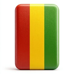 Vertical red yellow and green stripes on a rounded rectangular object flag