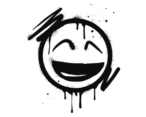 smiling face emoji character. Spray painted graffiti smile face in black over white. isolated on white background. vector illustration © Receh Lancar Jaya