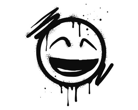 smiling face emoji character. Spray painted graffiti smile face in black over white. isolated on white background. vector illustration