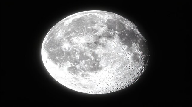 Close-up detailed luminous gibbous moon showing craters, bright rays and dark lunar maria against deep black space, evoking calm wonder and mysterious tranquility - Powered by Adobe