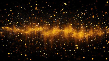 golden glitter wave of sparkling bokeh lights on a black background creating a magical festive shimmering glow