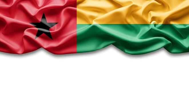 Guinea-Bissau flag with red, yellow, and green stripes on a white background.