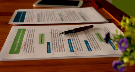 proofreading worksheet on wooden table