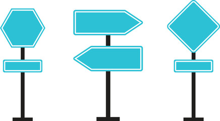 Road Sign Board icon set. Empty traffic signs isolated on transparent background. Highway attention road sign collection. Blank street traffic symbols, stopping boards. Signaling plates vector.