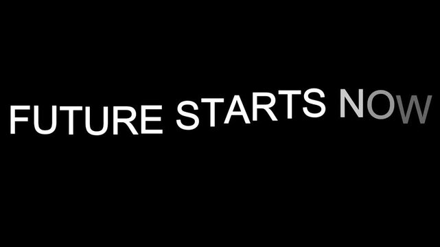 White text reading future starts now centered on a solid black background simple and minimalist