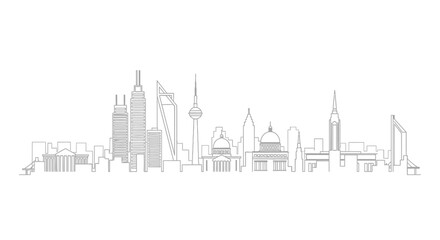 Naklejka premium Modern City Skyline Silhouette with Iconic Buildings.