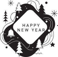 Happy New Year Black and White Abstract Illustration