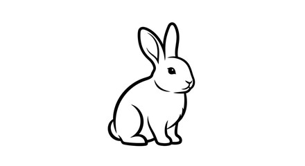 Simple Line Drawing of a Cute Rabbit Sitting and Looking to the Side.