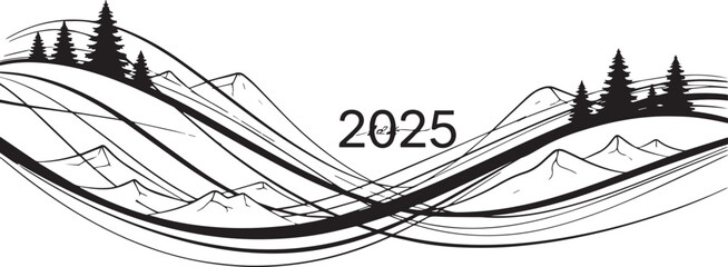 2025 New Year Landscape Design, Vector Illustration