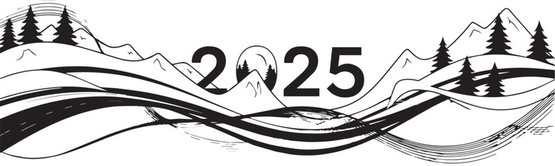 2025 New Year Mountain Landscape Illustration