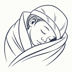 A serene baby is sleeping soundly, wrapped in a cozy blanket, in this beautiful line art illustration isolated on