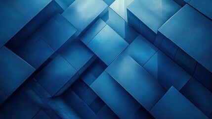 stacked three-dimensional blue rectangular blocks forming a geometric abstract pattern with deep shadows and a calm futuristic mood