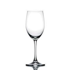 Elegant high-resolution studio photograph of a traditional empty red wine glass featuring a generous round bowl, long slender stem, and stable base. The crystal-clear design highlights its (PNG).
