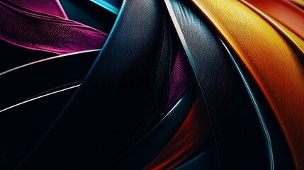 Abstract colorful curved ribbons with dark modern background

