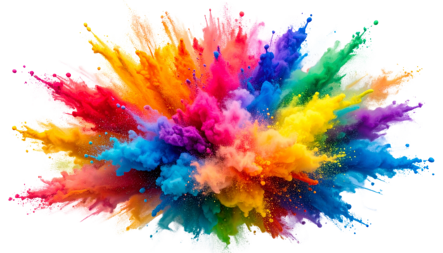 Vibrant Rainbow Powder Burst in Mid-Air Holi Color Explosion PNG