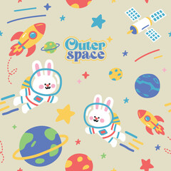 Fototapeta premium Cute bunny outer space doodle 