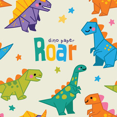 Cute dinosaurs roar paper doodle 