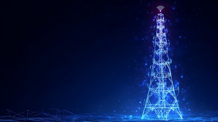 Digital Cellular Communication Tower Hologram. 5G Wireless Network Technology and Global Telecommunication.