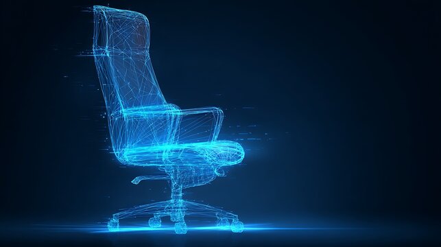 Digital Low Poly Executive Chair Hologram. Corporate Leadership, Business Management, and Technology Concept.