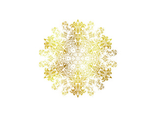 Gold mandala with lace, like floral ornament and textured fractal detail on transparent background, for luxury design, meditation visuals, greeting card.