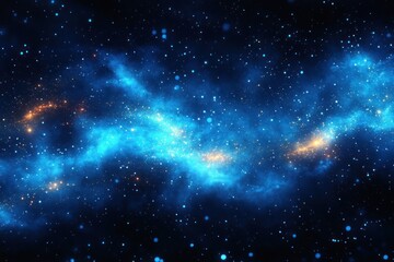 wide blue nebula and starfield with glowing golden star clusters, swirling interstellar clouds and a sense of awe and serenity