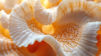 macro close-up of ruffled pale orange coral with delicate textured folds and wavy ridges conveying calm wonder