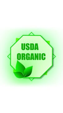 Sustainable farming agriculture branding. Natural product motion graphics vertical video. Animated certification motion graphics. USDA green leaves looping background vertical video.