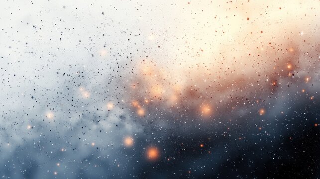 expansive cosmic nebula with glowing orange stars, scattered dark dust clouds and a soft light gradient evoking serene awe