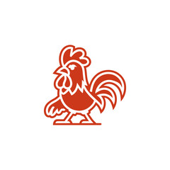 Simple vector illustration of a red rooster graphic emblem.
