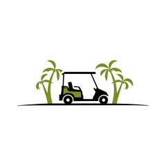 Golf cart and palm trees logo