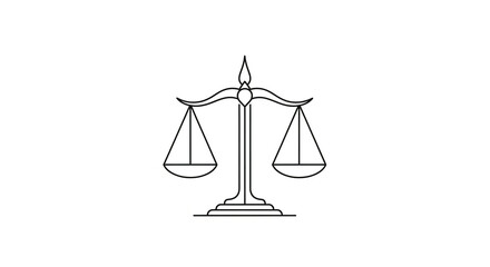 Elegant balance scales symbolize justice and legal fairness in this minimalist design, perfect for law firms, legal professionals, and educational materials about the judicial system