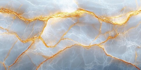 luminous blue-gray marble slab with intricate gold veins and delicate white webbing conveying serene luxurious elegance