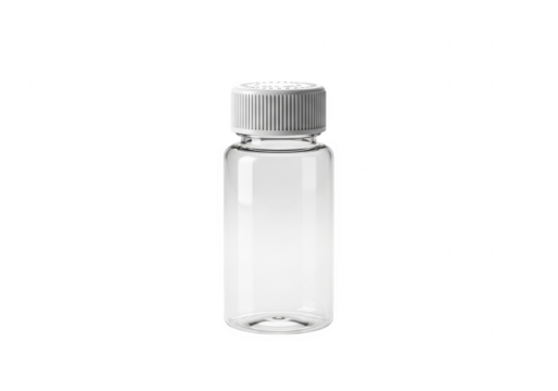 Empty transparent plastic bottle with white cap isolated on transparent background container for liquid, medicine, or sample - Powered by Adobe