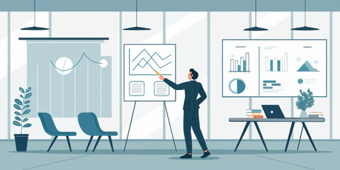 Dynamic business presentation showing growth charts, ideal for corporate reports and marketing materials with modern design, originally created as a scalable vector
