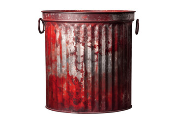 Old Rusty Red Metal Trash Can - Distressed Waste Bin on transparent background png