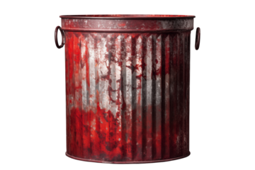 Old Rusty Red Metal Trash Can - Distressed Waste Bin on transparent background png