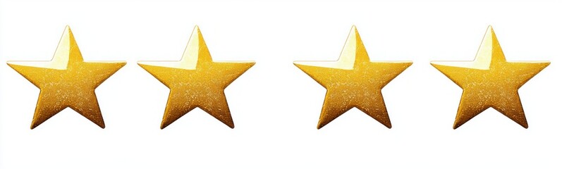 row of four golden stars on white background conveying achievement celebration and positive rating